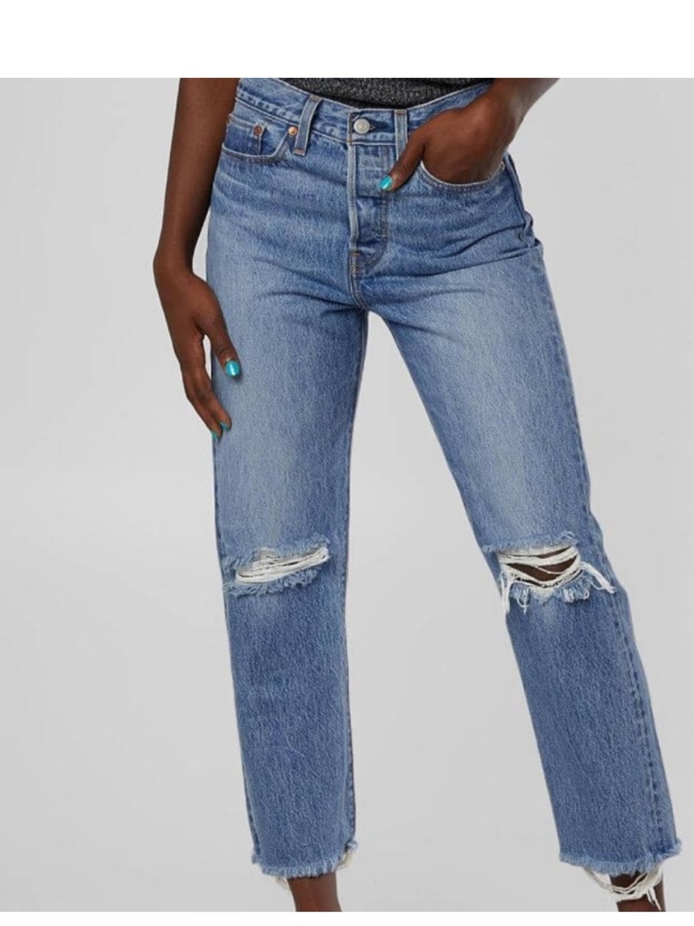 Levi's wedgie high rise Straight-Leg Distressed Jeans - Light Blue